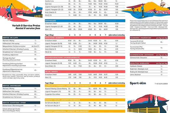 Verleihpreise Winter 25/26 Preisliste Sport-Alm Berwang